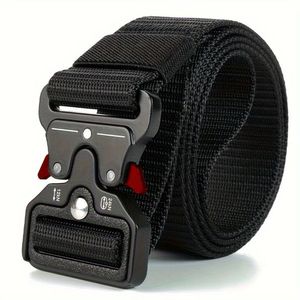 Cinto Tático Para Homens Estilo Esportivo Fivela De Liberação Rápida De Grau Militar Resistente Vermelho E Preto