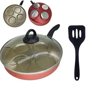 Frigideira 26 Cm 4 Ovos Hambúrguer Tampa De Vidro E Espátula Antiaderente