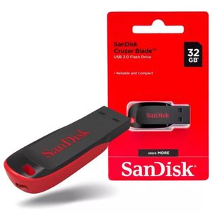 Pen Drive 32gb Sandisk Cruzer Blade 2.0 Preto E Vermelho