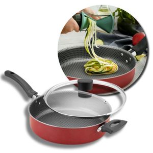 Frigideira Enjoy Reta 24cm Versátil, Durável, Antiaderente E Vermelha Com Tampa De Vidro E Alça Confortável