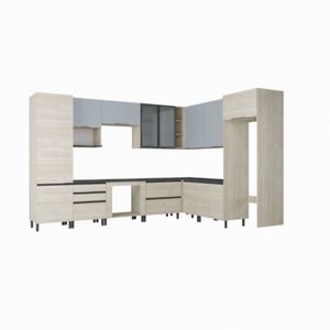 Cozinha Bartira Cristal Com 15 Portas, 3 Gavetas, 13 Pratele Freixo-azul