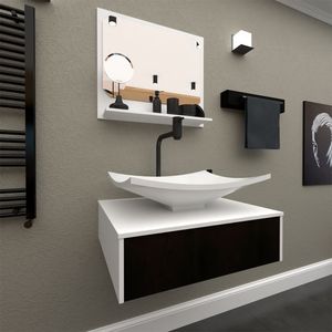Gabinete Para Banheiro Com Cuba + Espelheira Madri 50 Cm Preto