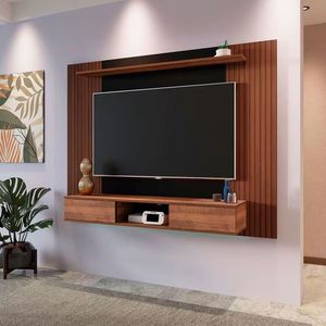 Painel Nevada Ii Com 176 Cm Para Tv Até 75 Polegadas Artely Pinho Ripado/preto