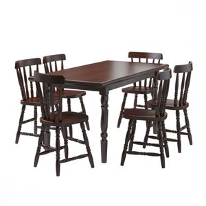 Mesa De Jantar Com 6 Cadeiras Madeira Castanho Piratini Castanho