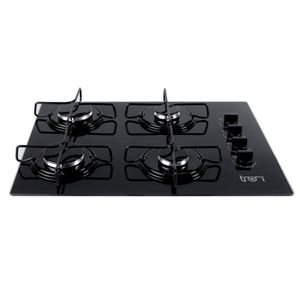 Cooktop Vidro A Gás 4 Bocas 60x46 Bivolt Preto Tron Preto Bivolt