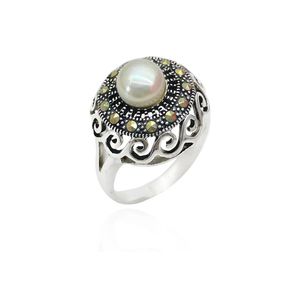 Anel Prata De Bali Com Perola Shell Prata 925