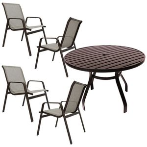 Conjunto De Mesa 1,20m Ripada + 4 Cadeiras Aluminio Piscina Jardim Bege Claro