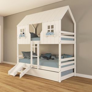 Treliche Casinha Encantada Com Kit Escada/ Escorregador Madeira Maciça Branco Housin