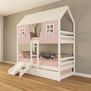 Treliche Casinha Encantada Com Kit Escada/ Escorregador Madeira Maciça Rosa/ Branco Housin