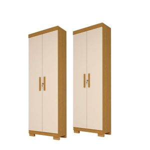Kit 2 Armário Multiuso Israel 2 Portas com Chave 100% Mdf Linhamobília Cinamomo/off White