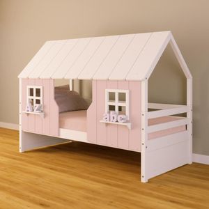Cama Casinha Encantada Madeira Maciça Rosa/ Branco Housin