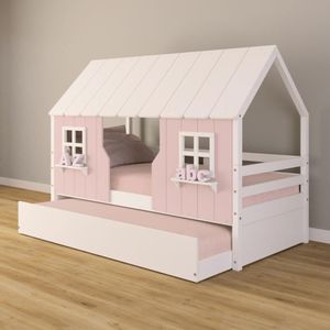 Bicama Casinha Encantada Madeira Maciça Rosa/ Branco Housin