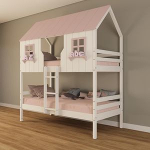 Beliche Casinha Encantada Madeira Maciça Branco/ Rosa Housin