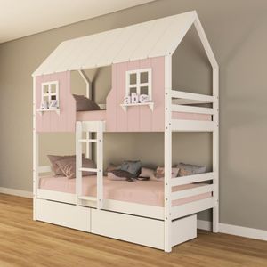 Beliche Casinha Encantada Com 02 Gavetas Madeira Maciça Rosa/ Branco Housin