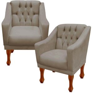 Kit 02 Poltronas Decorativa Resistente Grécia Dritex Suede Cappuccino