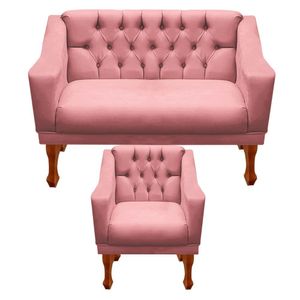 Kit Namoradeira + 1 Poltrona Decorativa Grécia Dritex Suede Rose