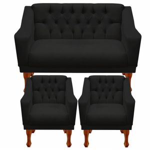 Kit Namoradeira + 2 Poltrona Decorativa Grécia Dritex Suede Preto