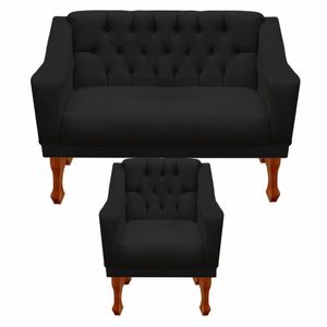 Kit Namoradeira + 1 Poltrona Decorativa Grécia Dritex Suede Preto