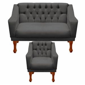 Kit Namoradeira + 1 Poltrona Decorativa Grécia Dritex Sintético Cinza