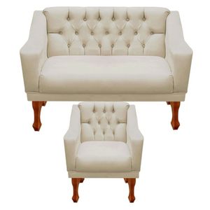 Kit Namoradeira + 1 Poltrona Decorativa Grécia Dritex Suede Bege