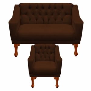 Kit Namoradeira + 1 Poltrona Decorativa Grécia Dritex Suede Marrom