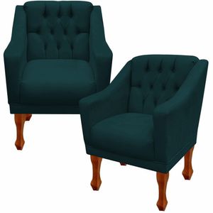 Kit 02 Poltronas Decorativa Resistente Grécia Dritex Suede Azul
