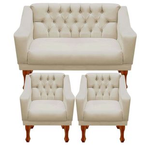 Kit Namoradeira + 2 Poltrona Decorativa Grécia Dritex Sintético Bege