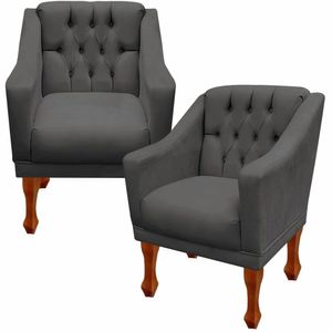 Kit 02 Poltronas Decorativa Resistente Grécia Dritex Sintético Cinza