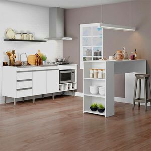 Kit Cozinha Americana Balcão Pia + Bancada Ilha Menu Móveis Branco