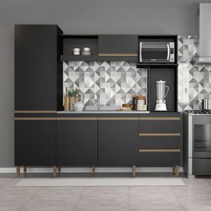 Cozinha Compacta Completa Balcão Paneleiro Mdp Menu Móveis Preto
