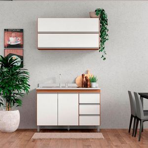 Cozinha Compacta Com Balcão Pia Sabrina 3pçs Mdp Menu Móveis Avelã Branco
