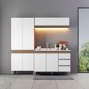 Cozinha Compacta Armário Paneleiro Sabrina 3pçs Menu Móveis Avelã Branco