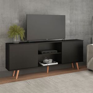 Rack Siena Tv 65 Polegadas Pés Madeira Mdp Preto Menu Móveis Preto