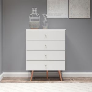 Cômoda Retrô Para Quarto 90cm 4 Gvts Mdp Branco Menu Móveis Branco