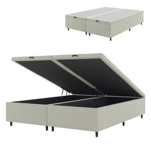 Cama Box Com Baú Queen 1,58m Prince Suede Bege Bege