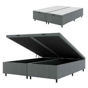 Cama Box Com Baú King 1,93m Prince Suede Cinza Cinza