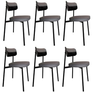 Cadeira De Jantar Estofada Kit 6 Ella M25 Linho Cinza/preto - Mpozenato