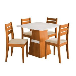 Mesa De Jantar Quadrada Dobuê Dakar Com 4 Cadeiras Estofadas Cinamomo Com Branco