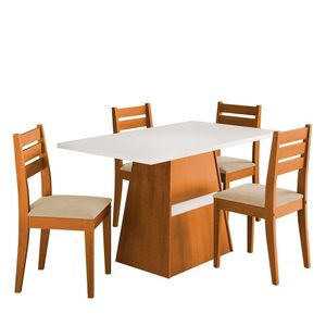Mesa De Jantar Retangular Dobuê Dakar Com 4 Cadeiras Cinamomo Com Branco