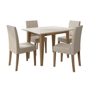 Mesa De Jantar Kate 4 Cadeiras Estofadas Poliman Móveis Carvalho-branco-off White
