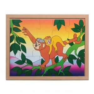 Quebra Cabeça Animais E Filhotes Macaco Base Mdf - Carlu