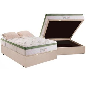 Cama Box Baú Casal Com Colchão Herval Monte Carlo Molas Ensacadas 138x188x77cm Ms Suede Bege