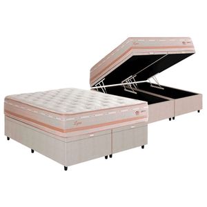 Cama Box Baú King Bipartida Com Colchão Herval Lyon Molas Maxspring 193x203x74cm Ms Suede Bege