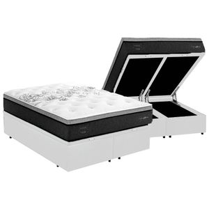Cama Box Baú Queen Com Colchão Herval C1629 Molas Ensacadas 158x198x76cm Ms Courino Branco