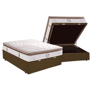 Cama Box Baú Casal Bipartida Com Colchão Herval Imperatore C1654 Molas Ensacadas 138x188x77cm Ms Suede Marrom