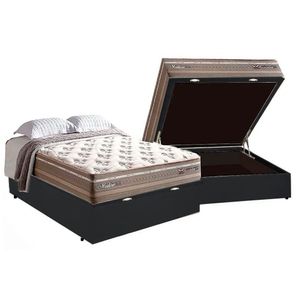 Cama Box Baú Casal Com Colchão Herval Moskow Molas Maxspring 138x188x76cm Ms Courino Preto