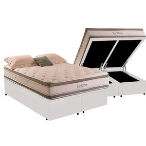 Cama Box Baú Casal Bipartida Com Colchão Herval Big Class Molas Conforclass 138x188x75cm Ms Courino Branco