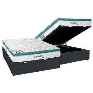 Cama Box Baú Casal Com Colchão Herval Meditare Molas Ensacadas 138x188x72cm Ms Courino Preto