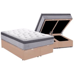 Cama Box Baú Queen Com Colchão Herval C1663 Molas Ensacadas 158x198x78cm Ms Suede Bege