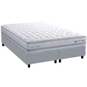 Cama Box Queen Com Colchão Herval C1662 Molas Maxspring 158x198x73cm Ms Suede Cinza